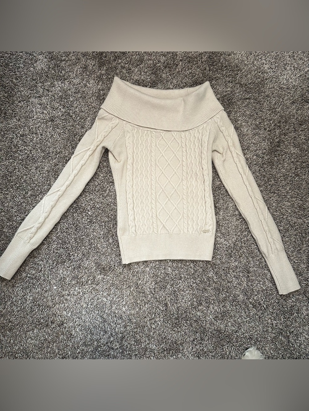 Guess Off-the-Shoulder Cable Knit Sweater - Cream